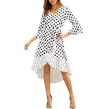 Red Peasant Dress Spring/Summer Polka Dot Patchwork Ruffled V-neck Dress