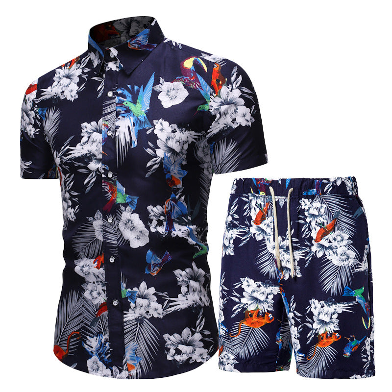 Men Summer Casual Casual Loose Pants Summer Short-Sleeved Shirt Casual Printed Shirt Short-Sleeved Suit