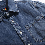 Men Shacket Long Sleeve Autumn Shirt Autumn Fashion Personalized Snowflake Washed Patch Pocket Denim Shirt