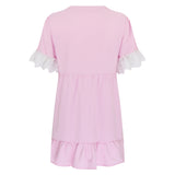 Russian Style Dress V-neck Printed Lace Stitching Lace Cool Dress