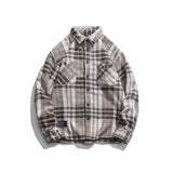 Men Shacket Long Sleeve Autumn Shirt Autumn Leisure Shirt Loose Plaid Lapel Shirt