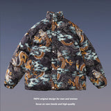 Men Fall Outfits Printed Loose Cotton Padded Jacket Jacket Coat