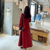 Red Peasant Dress Autumn and Winter = Doll Collar Elegant Extended Dress Vintage Skirt