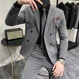Men Suit Thickened Wide Striped Double Breasted Two-Piece Set