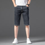 Mens Jean Shorts Summer Denim Shorts Men's Loose Elastic Business Bermuda Shorts plus Size Five-Point Denim