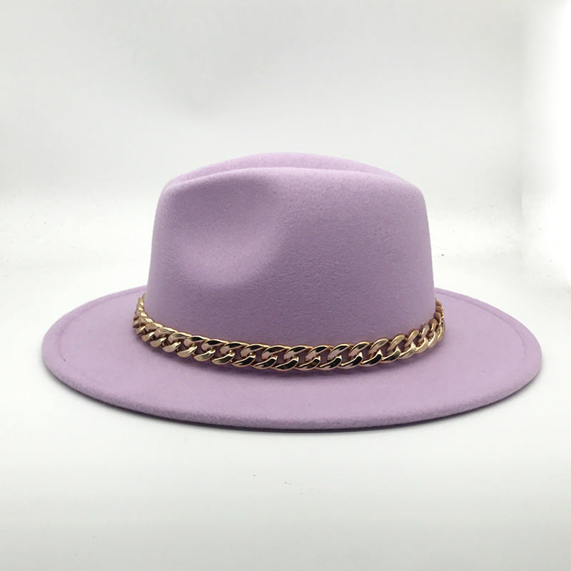 Fedora Hat Golden Chain Woolen Top Hat Fedora Hat Top Hat