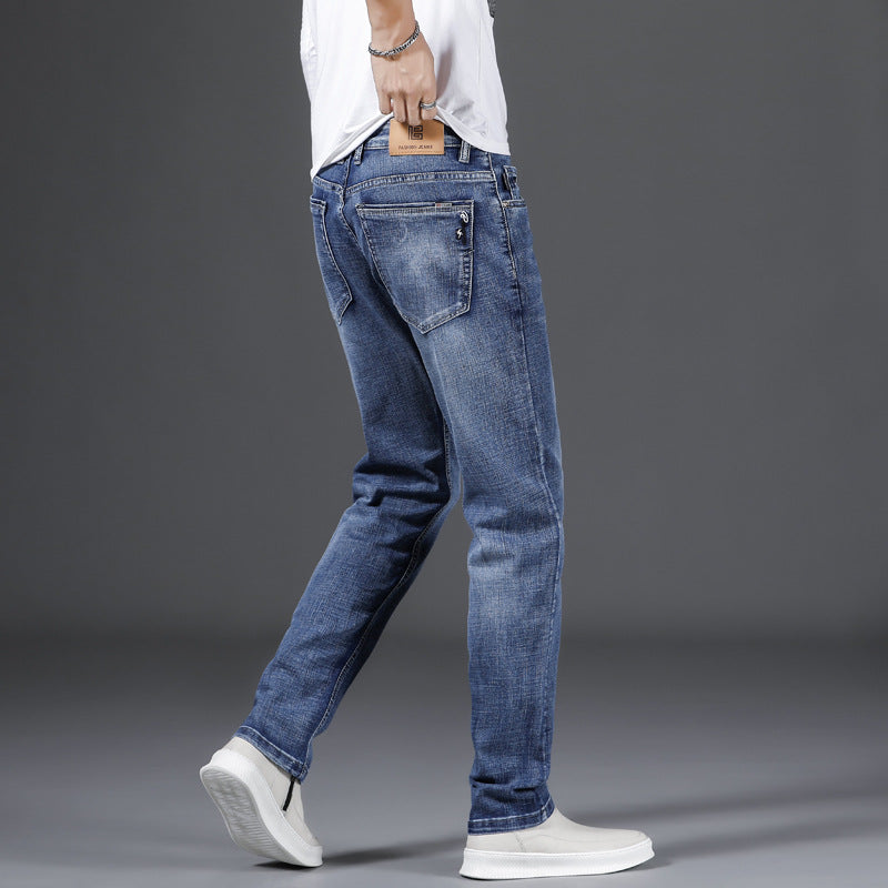 Man Spring Summer Jeans Spring Slim-Fitting Elastic Straight Jeans Men's plus Size Retro Sports Trousers Men Jeans