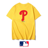 MLB T Shirt Men's and Women's Embroidered NY Rear Big P Letter Crew Neck Short Sleeve T-shirt