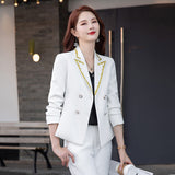 Women Pants Suit Uniform Designs Formal Style Office Lady Bussiness Attire White Fashion Double Breasted Suit Top Two-Piece Suit