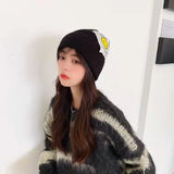 Women Beanies Smiling Face Big Patch Hat Beanie Hat Skullcap Female Autumn and Winter Thermal Knitting Woolen Cap