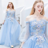 Fairytale Dresses Light Blue Long Sleeve Toast Dress Performance Wedding Dress Evening Dress