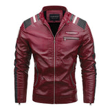Hand Painted Leather Jackets Fleece Leather Jacket Male Stand-up Collar Thermal Youth Motorcycle Clothing