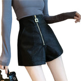 Leather Shorts Autumn Zipper High Waist Wide Leg Pants Outer Wear PU Leather Pants