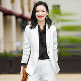 Women Pants Suit Uniform Designs Formal Style Office Lady Bussiness Attire Red Autumn Long Sleeve Suit Coat For Women