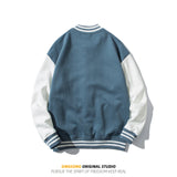 Varsity Jacket for Men Baseball Jackets Men Spring and Autumn All-Match Stitching Contrast Color Stand-up Collar Baseball Uniform Knitted Loose Sports Jacket