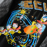 Hand Painted Leather Jackets Men's Donald Duck Cartoon Printed Sequin Embroider Cardigan Stitching Baseball Collar Jacket Coat
