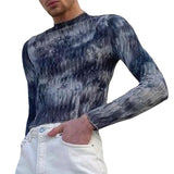 Rave Outfits Men Long Sleeve Shirt Tight Bottoming Shirt Printed Slim-Fit Long-Sleeved T-shirt for Men