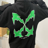 Green Arrow Print Loose Hooded Sweater Base Shirt
