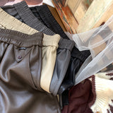 Leather Shorts High Waist Quality Matte Women Fall and Winter Outer Wear Loose Wide Leg Fashionable PU Leather Boot Pants