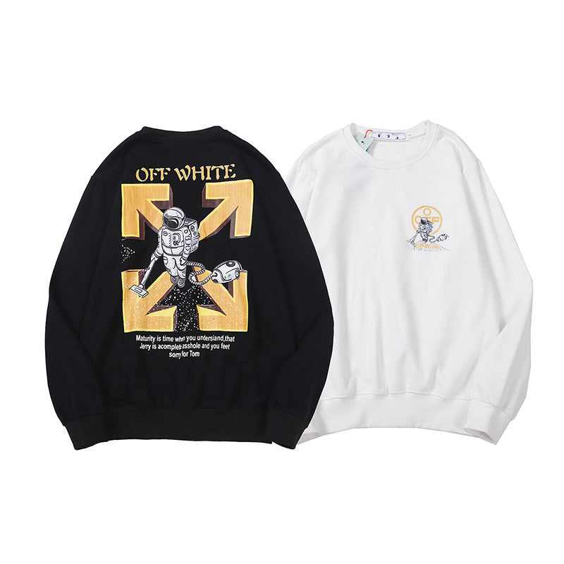 Autumn And Winter Ow Outer Space Astronauts Arrow Fashion Brand Crew Neck Casual Loose Men'S Women'S Pullover