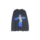 Mens Fall Outfits Washed Distressed Long-Sleeved T-shirt Hip Hop Casual