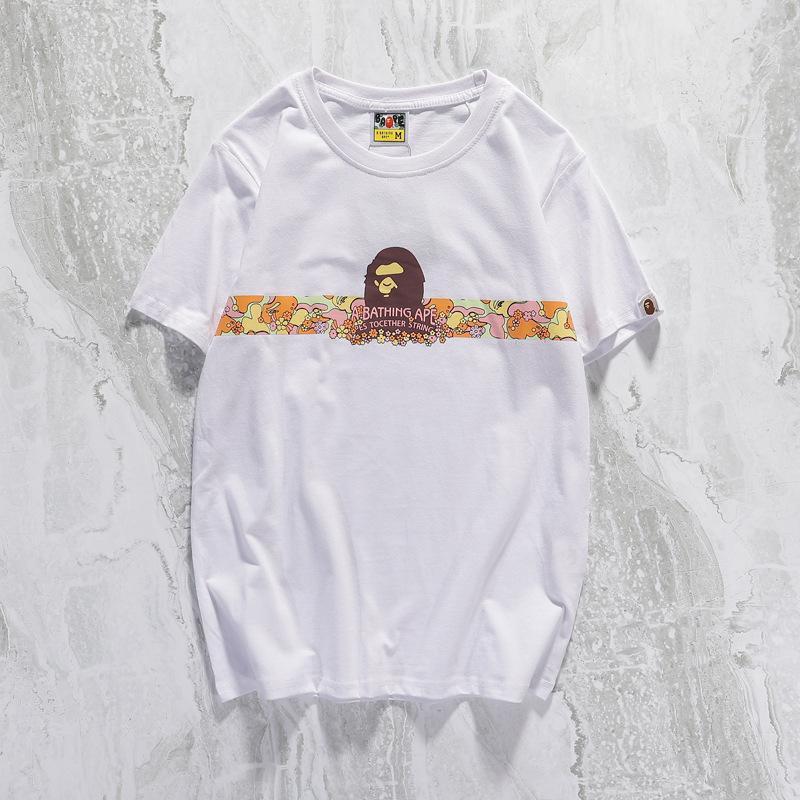 A Ape Print T Shirt Summer Casual Straight White Short Sleeve Cotton Round Neck T-shirt