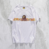 A Ape Print T Shirt Summer Casual Straight White Short Sleeve Cotton Round Neck T-shirt