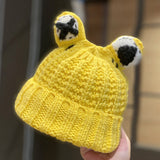 Toque Cute Ears Handmade Woolen Cap Female Japanese Style Thermal Cartoon Knitted Hat Autumn and Winter Earflaps Slipover Hat