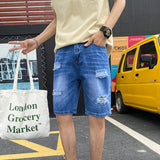 Men Distressed Jeans Man Ripped Jean Deconstructed Denim Pants Men Jean Short Man Denim Short Pant Summer Ripped Denim Shorts Men Loose Five-Point Pants Men Jeans Shorts