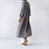 Green Fairycore Dress Idle Style Cotton and Linen plus Size Casual Polo Collar Solid Color Shirt Dress for Women