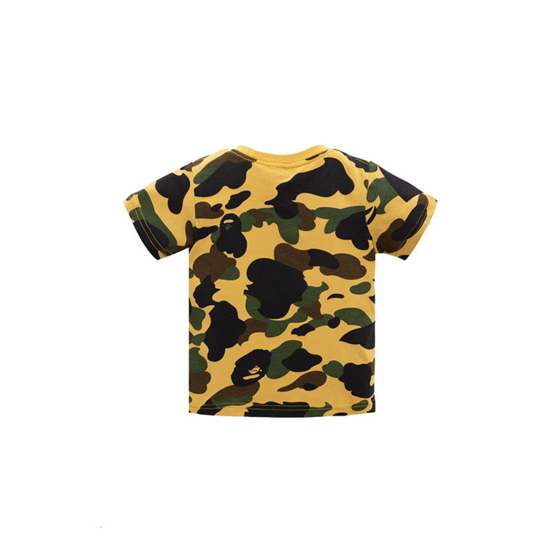 A Ape Print for Kids T Shirt Elbow Gorilla Camouflage Short Sleeve Street Hip-Hop