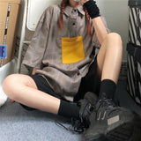 Harajuku Clothing for men Casual Shirts Color Block Shirt Men Summer Casual Loose Short Sleeves Cardigan Shirt