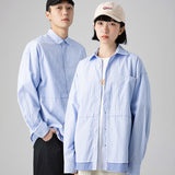 Men Shacket Long Sleeve Autumn Shirt Spring Stripes Versatile Shirt Top Simple Coat