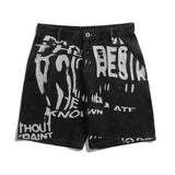 Mens Jean Shorts High Street Fashion Brand Letter Printed Denim Shorts Men's Street Fashion Loose Straight Shorts