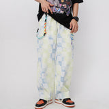 Mens Fall Outfits Casual Trousers Loose Straight Plaid Gradient Overalls Trousers