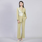 Women Pants Suit Uniform Designs Formal Style Office Lady Bussiness Attire Fashion Spring Plaid Stitching Blazer Wide Leg Pants Two-Piece Suit