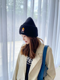 Women Beanies Woolen Knitted Hat Autumn and Winter Girl Print Woolen Cap