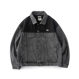 Spring plus Size Retro Sports Street Retro Heavy Washed Gray Stitching Denim Jacket Coat Male Student Men Jacket