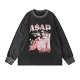 Mens Fall Outfits Big Talker Kanye Washed and Worn Long Sleeve T-shirt Men and Women Loose Hip Hop Couple Sweater