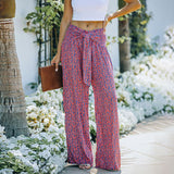 Wide Leg Floral Print Pants Loose Casual Pants Women's Autumn Printed High Waist Loose Lace-up Wide Leg Pants