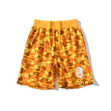 A Ape Print Shorts Orange Camouflage Cotton Shorts Men Teenagers Student Cropped Shorts