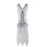 Flapper Dress Banquet Dress Hand-Embroidered Beaded Sequined V-neck Short Sleeve Dress