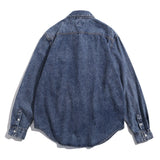 Men Shacket Long Sleeve Autumn Shirt Autumn Fashion Personalized Snowflake Washed Patch Pocket Denim Shirt