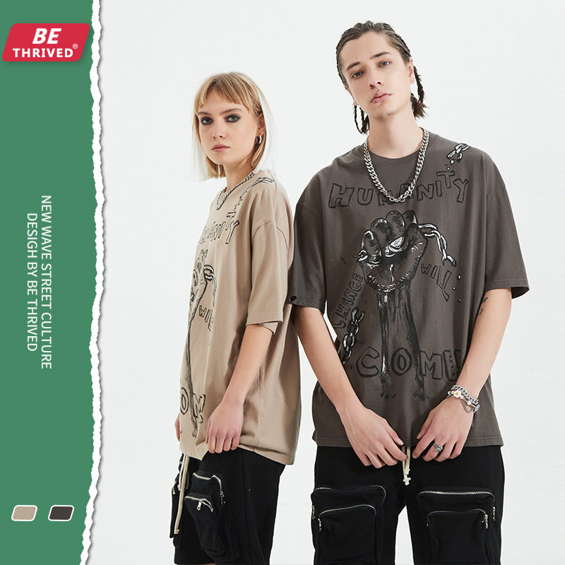 Men's Spring and Summer plus Size Loose Top Short-Sleeved Retro Sports T-shirt Men Top