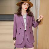 Women Pants Suit Uniform Designs Formal Style Office Lady Bussiness Attire Purple Blazer Spring and Autumn Fashion Casual Set