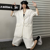 Harajuku Clothing Summer Solid Color Loose Short Sleeve Lapel Suit Top Straight Cropped Pants