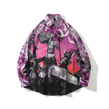 Men Fall Outfits Vintage Printed Shirt Loose Long Sleeve Top