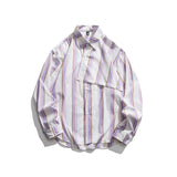 Men Shacket Long Sleeve Autumn Shirt Fashion Loose Vertical Stripe Shirt