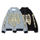 Men Fall Outfits Hip Hop Loose Flocking Embroidered Baseball Uniform Denim Jacket Coat
