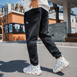 Men plus Size Fall Pants Winter Denim Pants Loose Stitching Ankle-Tied Trousers Elastic Head